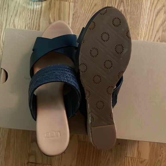 UGG New ADRIANA Marino Blue leather classic wedge heels size 6.5 in the box - Picture 3 of 8